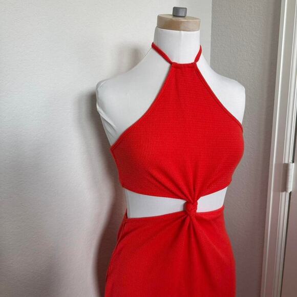 SHEIN Red Cut Out Ruched Bodycon midi Dress - Picture 2 of 4